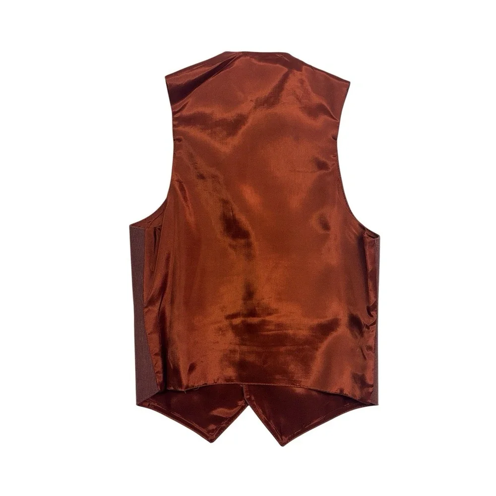 vtg 70s Rust Brown 36R Slim Suit‎ Vest Waistcoat Retro Disco Mens Cotton Blend